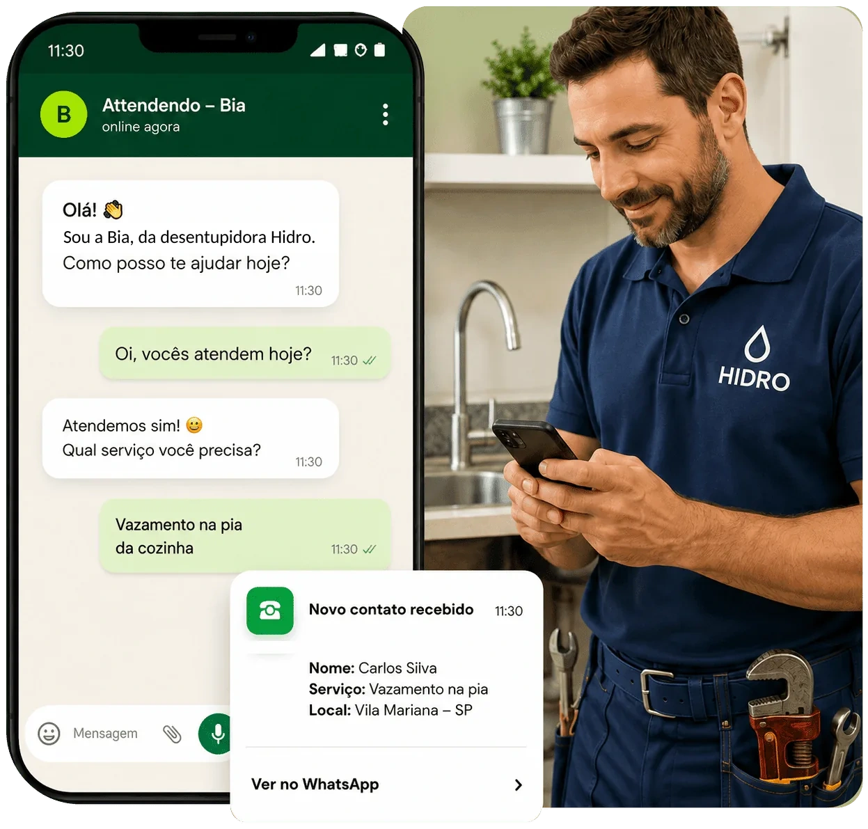 Exemplo do Attendendo preparado para uma empresa de encanamento